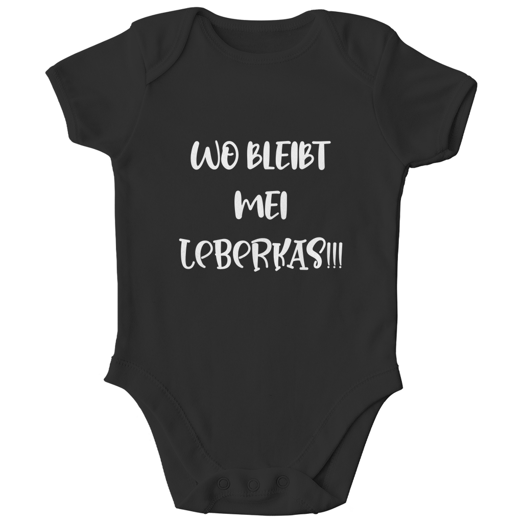 Bayerischer Bio Baby Body Wo bleibt mei Leberkas - weiß - bayerisches Gwand