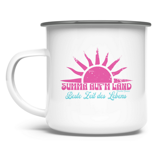 Emaille Tasse Summa auf´m Land - pink/mint