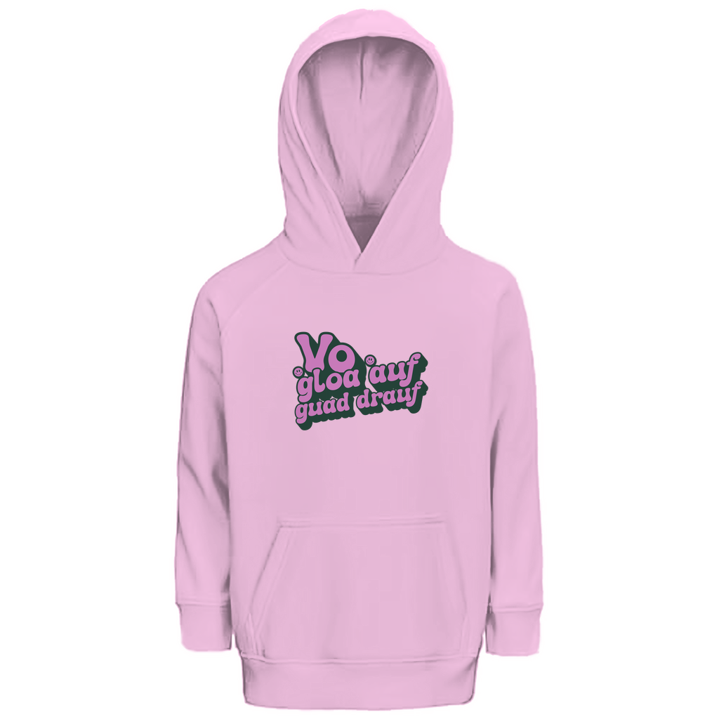 Bayerischer Kinder Premium Bio Hoodie Vo gloa auf guad drauf - lila - Grantler Gwand