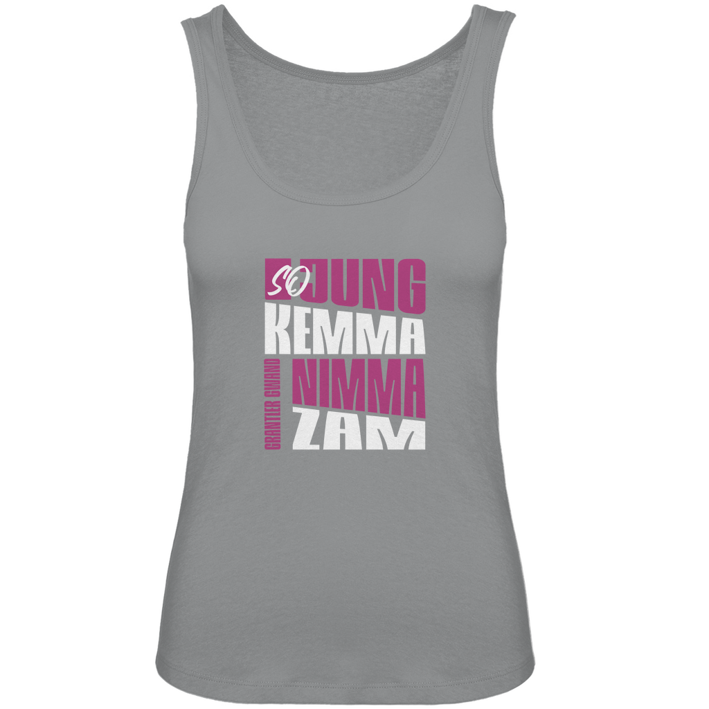 Bayerisches Damen Premium Organic Tank Top So jung kemma nimma zam - lila/weiß - Grantler Gwand