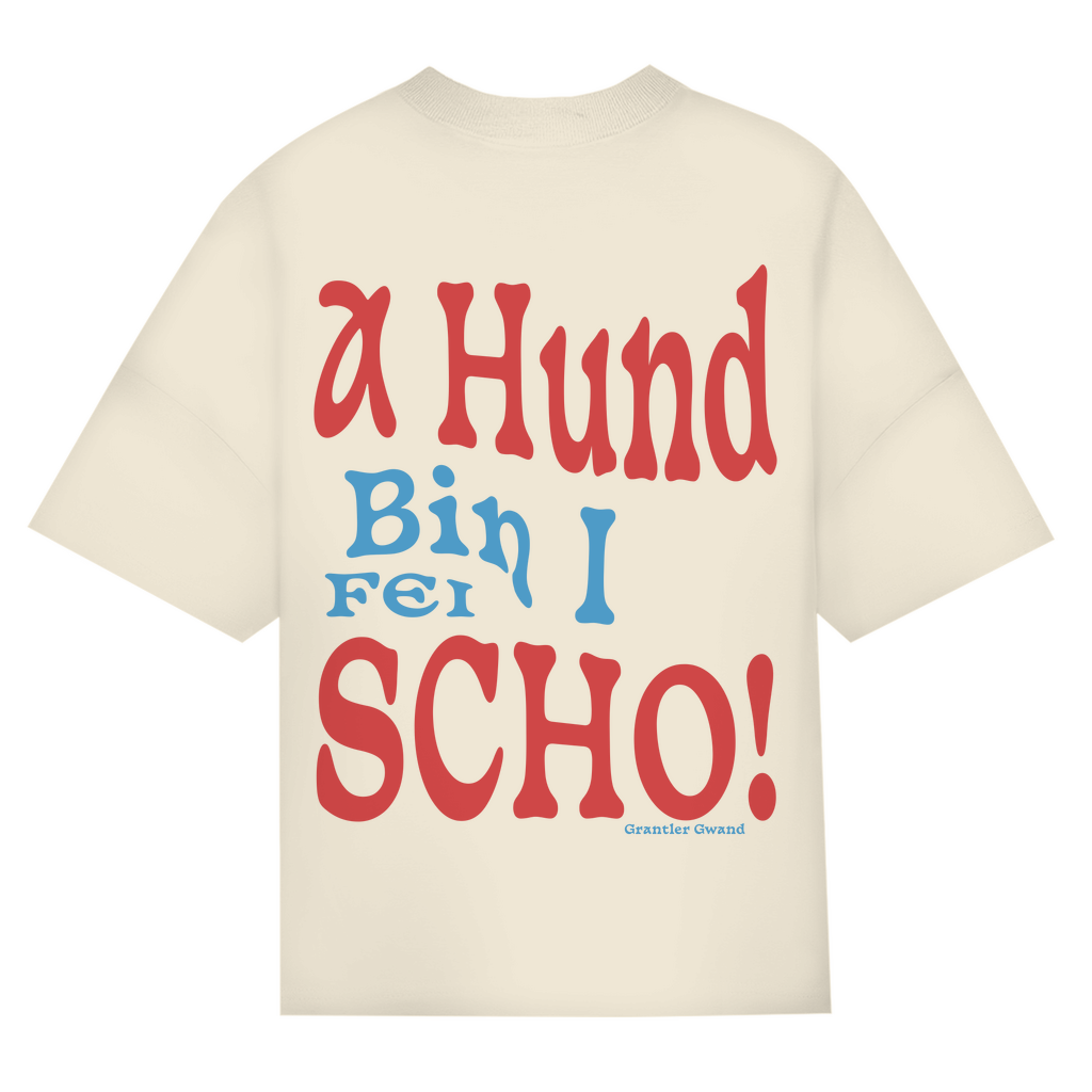 Bayerisches Oversize T-Shirt Männer - A Hund bin i fei scho - rot/blau - Grantler Gwand