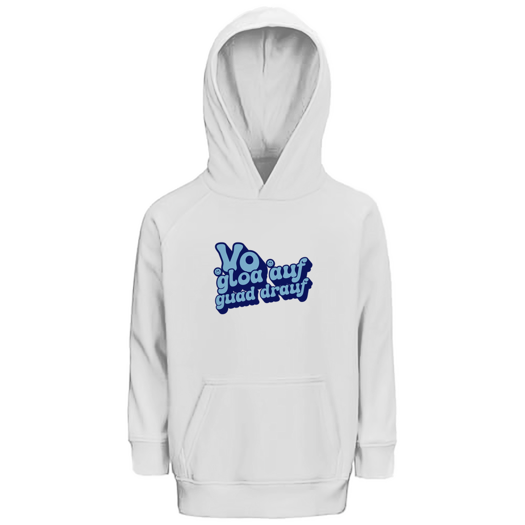 Bayerischer Kinder Premium Bio Hoodie Vo gloa auf guad drauf - blau - Grantler Gwand