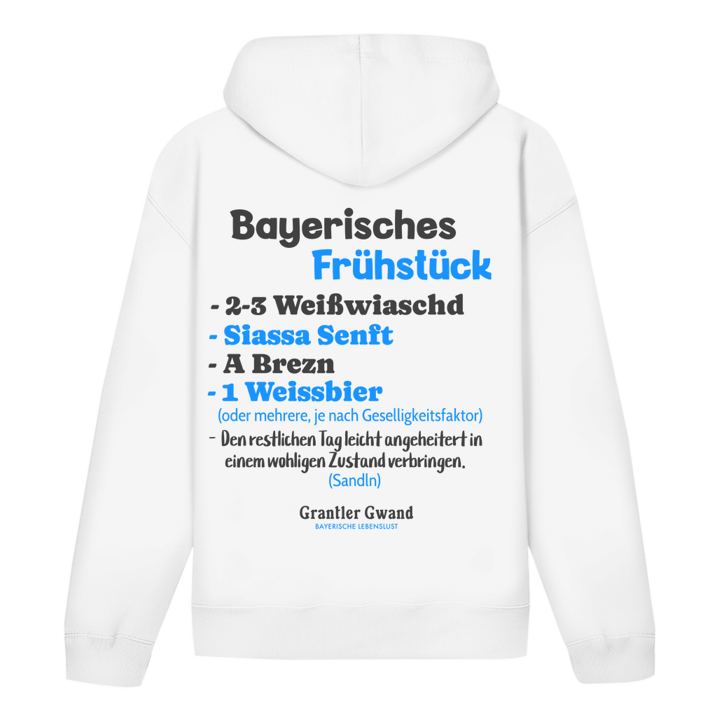 Bayerischer Hoodie Unisex - Bayerisches Frühstück - Schwarz/Blau - Grantler Gwand