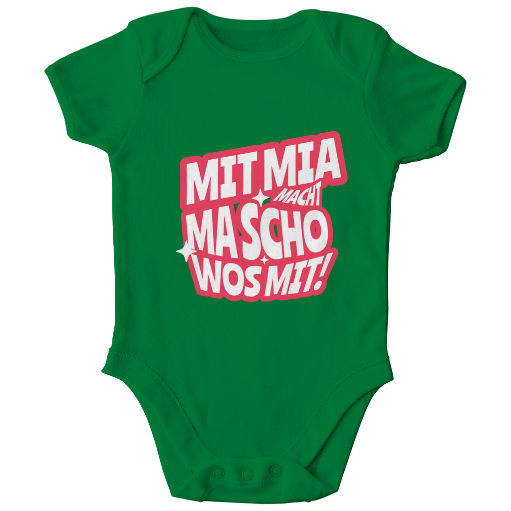 Bayerischer Bio Baby Body Mit mia macht ma scho wos mit - rot - Grantler Gwand
