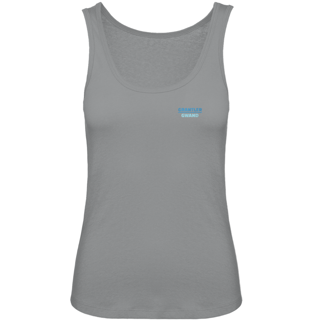 Bayerisches Damen Premium Organic Tank Top Scheiss da nix, dann feid da nix - blau - Front- und Backprint - Grantler Gwand