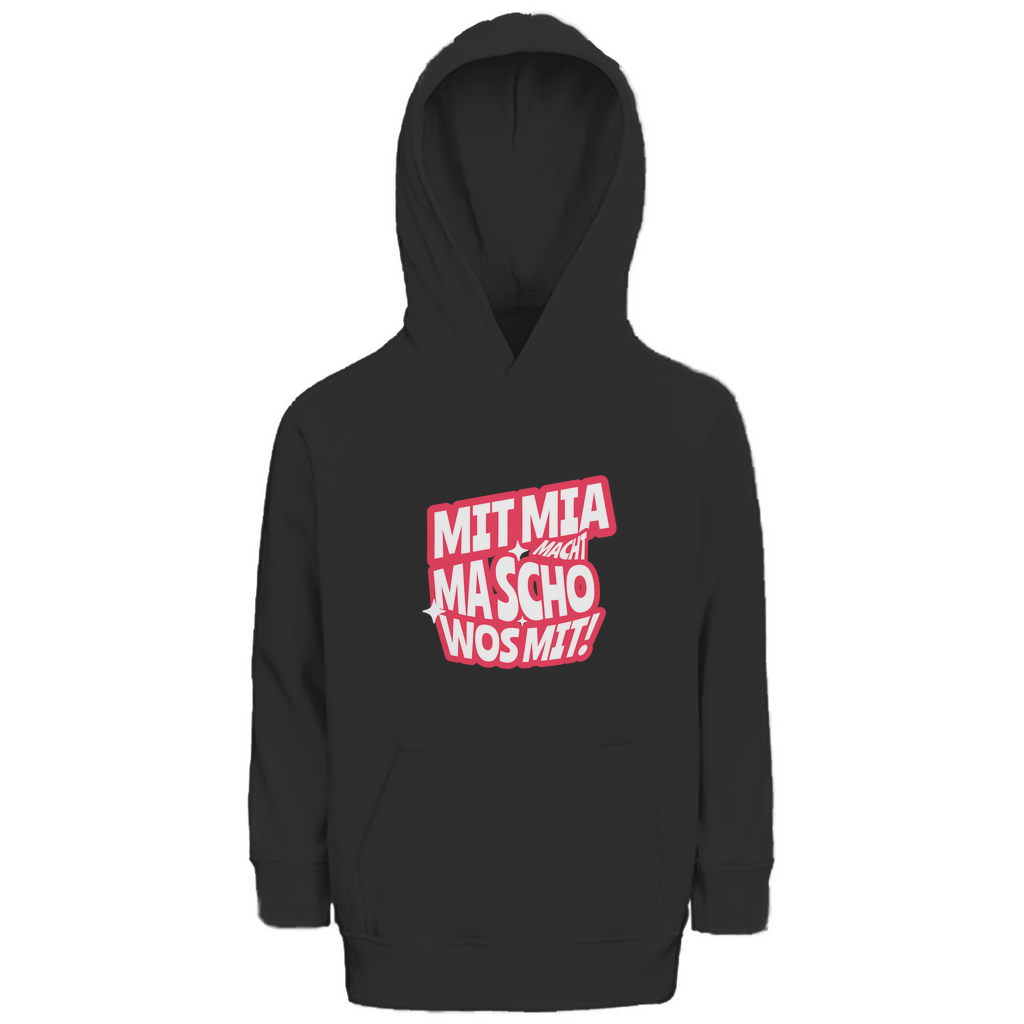 Bayerischer Kinder Premium Bio Hoodie Mit mia macht ma scho wos mit - rot - Grantler Gwand