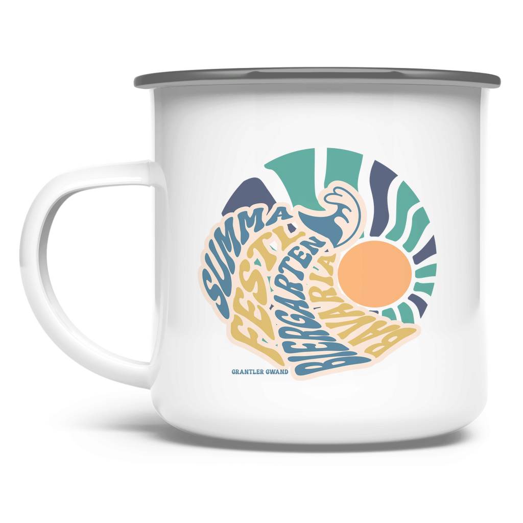 Emaille Tasse Summa, Festl, Biergarten, Bavaria - blau/gold