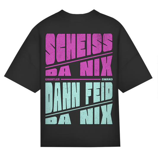 Bayerisches Oversize T-Shirt Frauen - Scheiss da nix dann feid da nix - pink/mint - Grantler Gwand