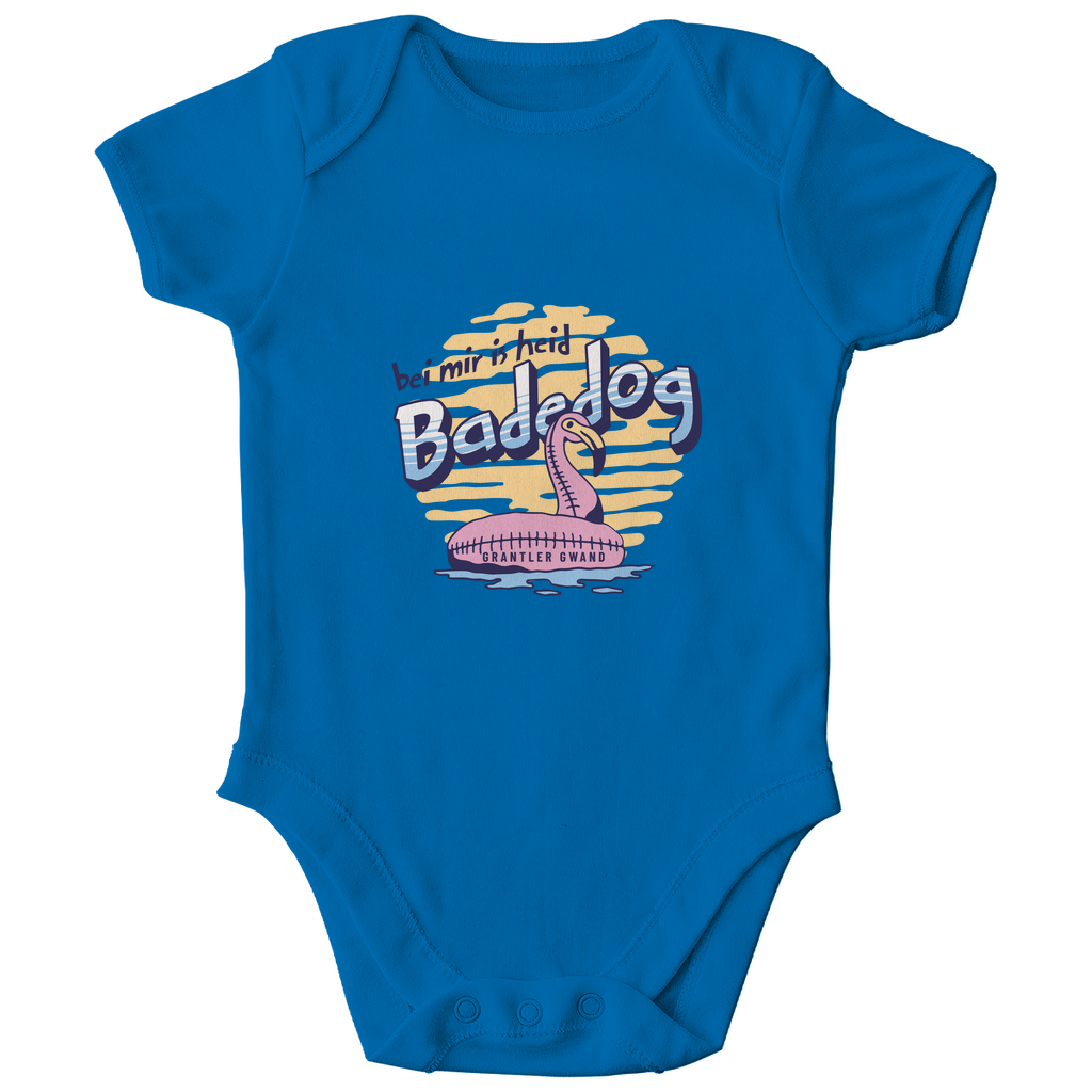 Bayerischer Bio Baby Body Bei mir is heid Badedog - blau - Grantler Gwand