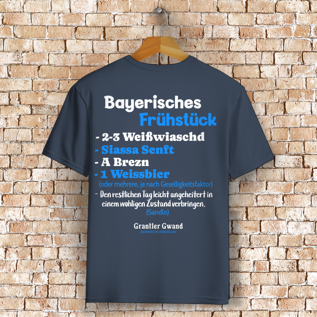 Bayerisches T-Shirt Unisex - Bayerisches Frühstück - Weiß/Blau - Grantler Gwand