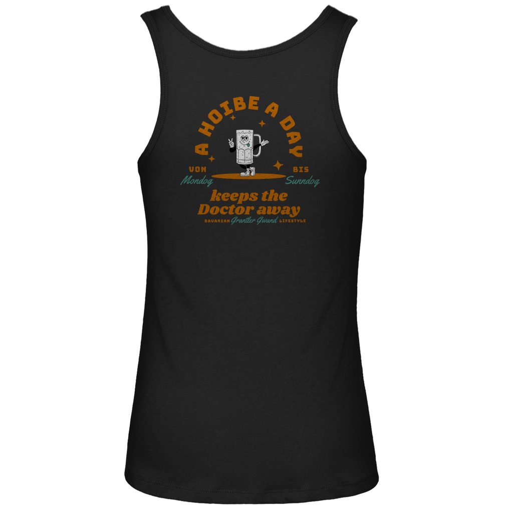 Bayerisches Damen Premium Organic Tank Top - A Hoibe a Day keeps the doctor away - Front- und Backprint - Grantler Gwand