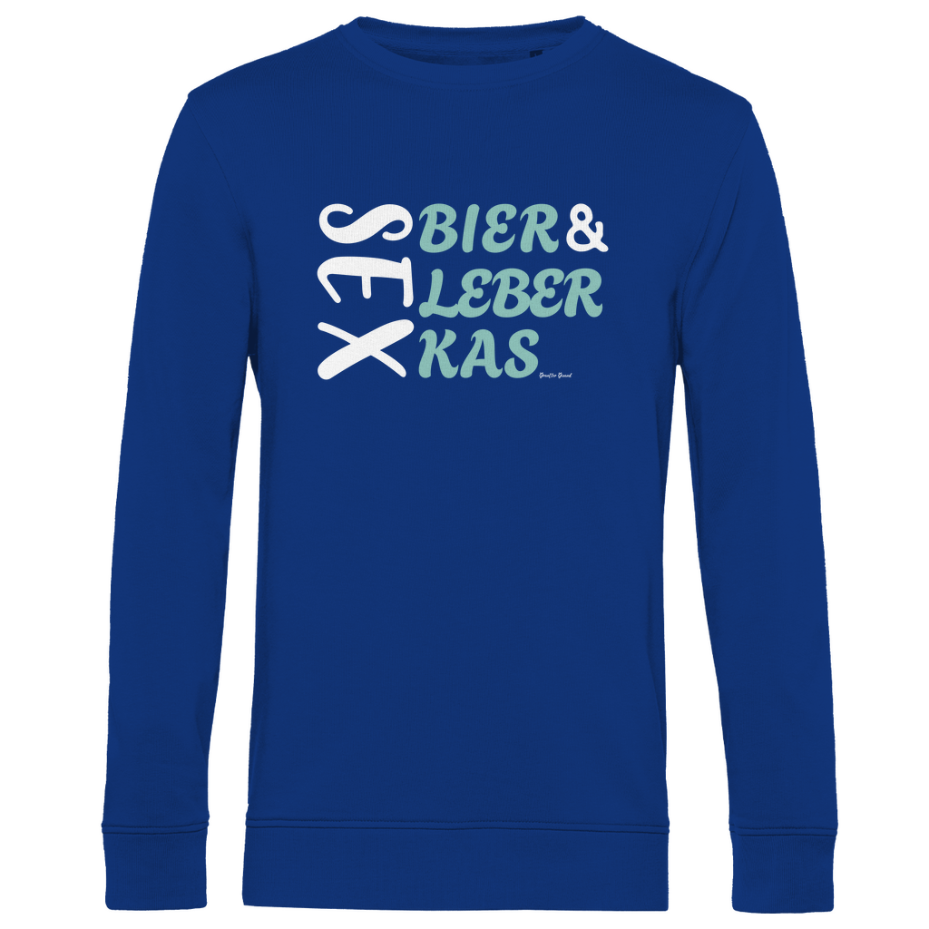Herren Premium Bio Sweatshirt Sex, Bier, Leberkas - grün/weiß