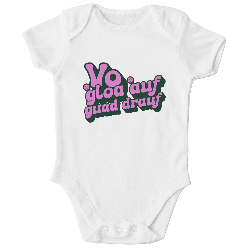 Bayerischer Bio Baby Body Vo gloa auf guad drauf - lila - Grantler Gwand