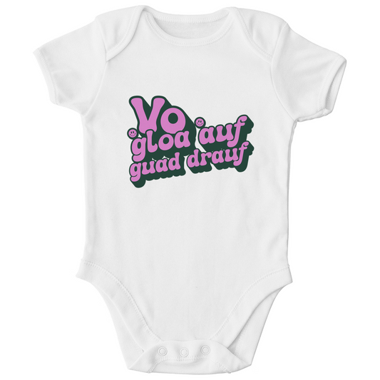 Bayerischer Bio Baby Body Vo gloa auf guad drauf - lila - Grantler Gwand