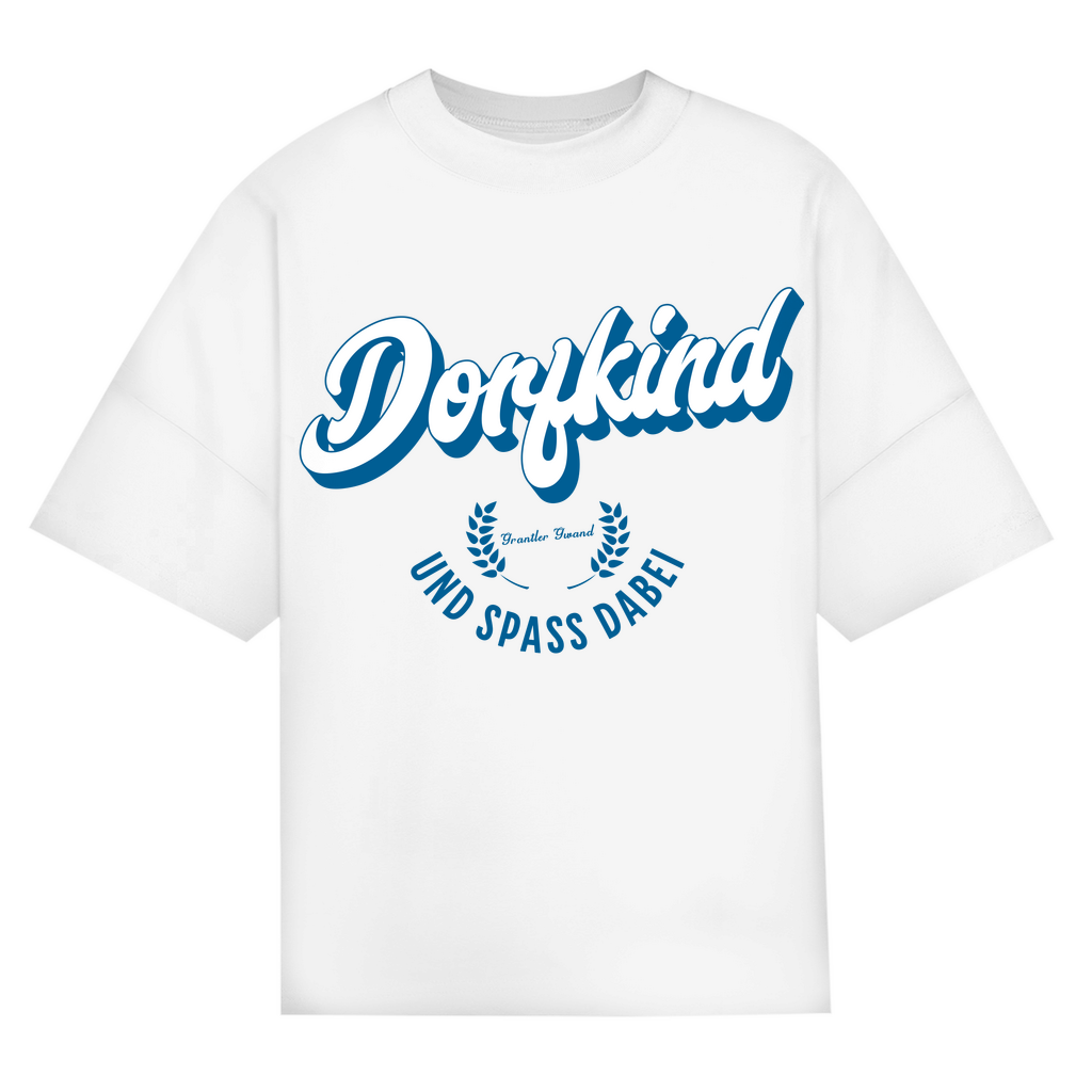 Bayerisches Oversize T-Shirt Unisex - Dorfkind und Spaß dabei - blau - Grantler Gwand