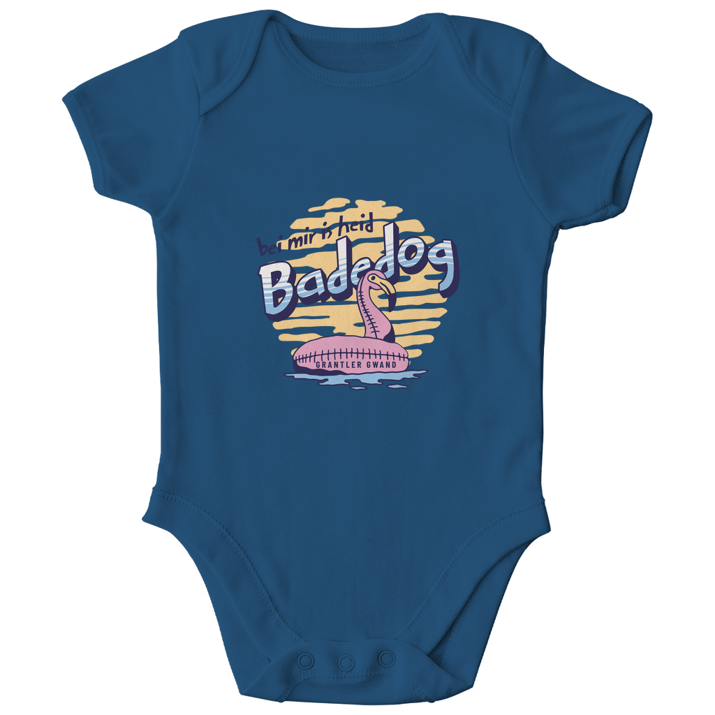 Bayerischer Bio Baby Body Bei mir is heid Badedog - blau - Grantler Gwand