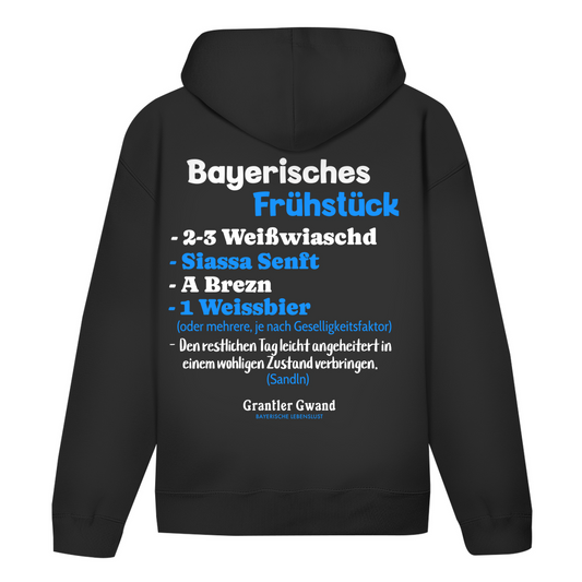 Bayerischer Hoodie Unisex - Bayerisches Frühstück - Weiß/Blau - Grantler Gwand