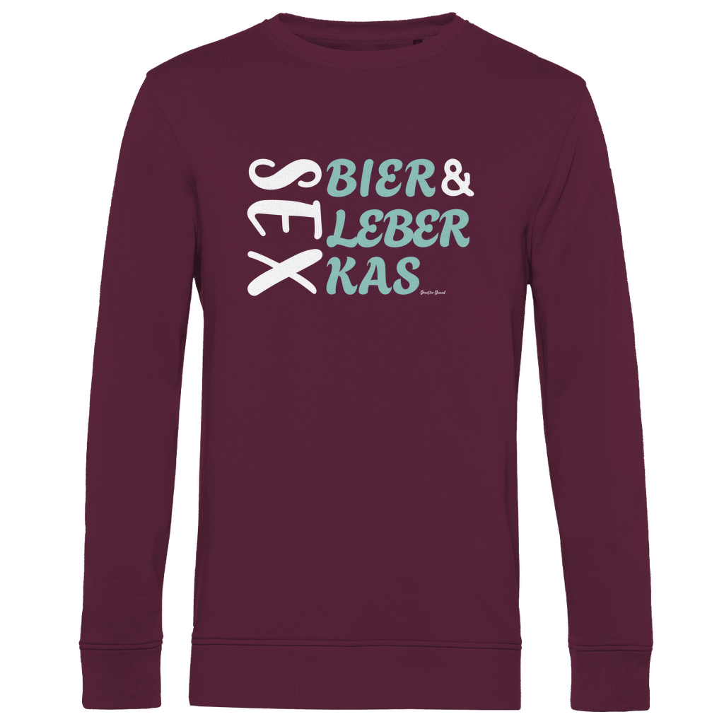 Herren Premium Bio Sweatshirt Sex, Bier, Leberkas - grün/weiß