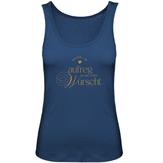 Bayerisches Damen Premium Organic Tank Top Bevor I mi aufreg, is ma liaba Wurscht - Senf - Grantler Gwand