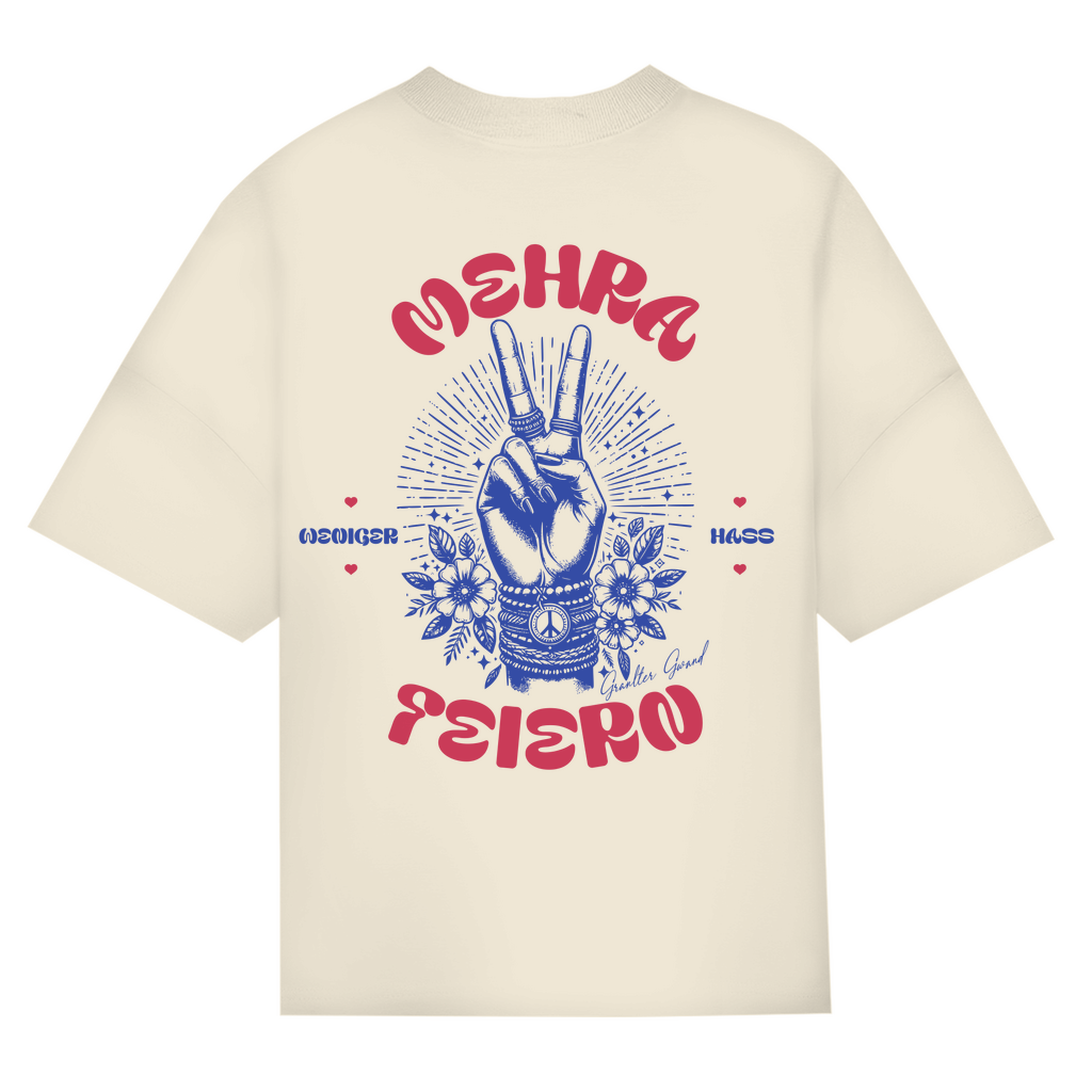 Bayerisches Oversize T-Shirt unisex - Weniger Hass, Mehra Feiern - Rot/Blau - Grantler Gwand
