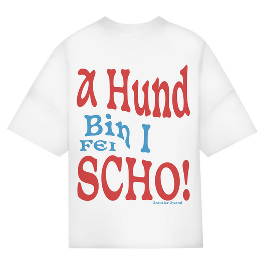 Bayerisches Oversize T-Shirt Männer - A Hund bin i fei scho - rot/blau - Grantler Gwand