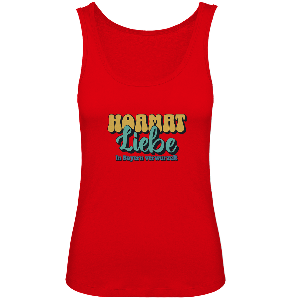 Bayerisches Damen Premium Organic Tank Top Hoamat Liebe -gold/grün - Grantler Gwand