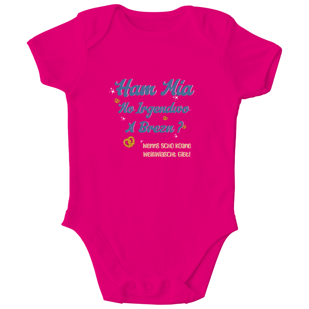 Bayerischer Bio Baby Body Ham mia no irgendwo a Brezn - blau - Grantler Gwand