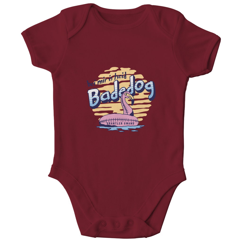 Bayerischer Bio Baby Body Bei mir is heid Badedog - blau - Grantler Gwand