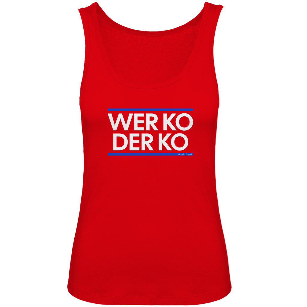 Bayerisches Damen Premium Organic Tank Top wer ko der ko - blau/weiß - Grantler Gwand