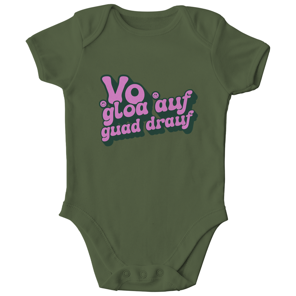 Bayerischer Bio Baby Body Vo gloa auf guad drauf - lila - Grantler Gwand