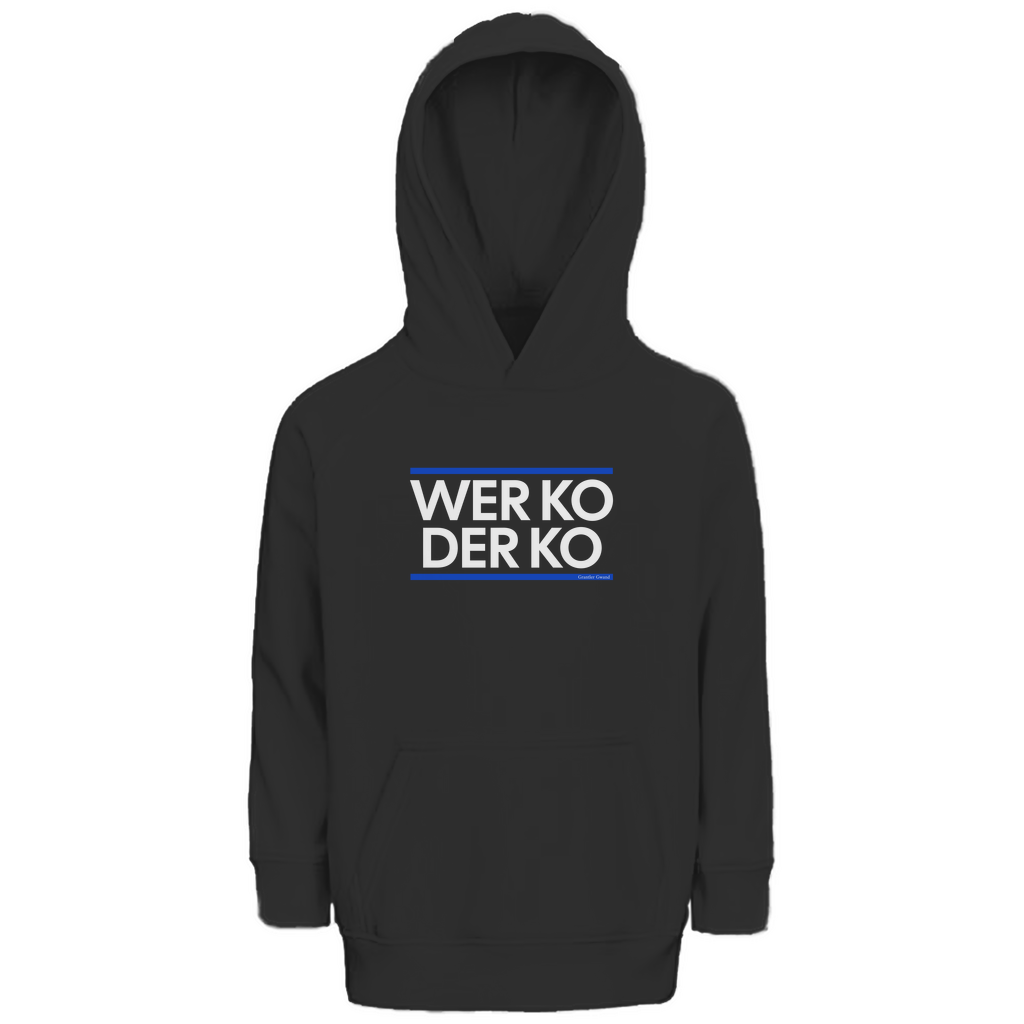 Bayerischer Kinder Premium Bio Hoodie wer ko der ko - blau/weiß - Grantler Gwand