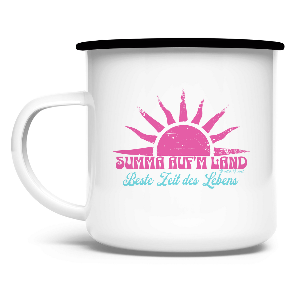 Emaille Tasse Summa auf´m Land - pink/mint