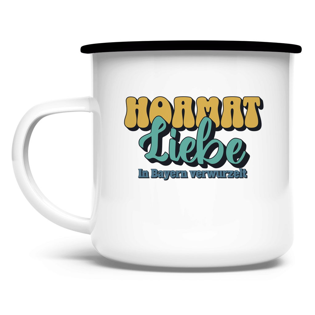 Emaille Tasse Hoamat Liebe -gold/grün