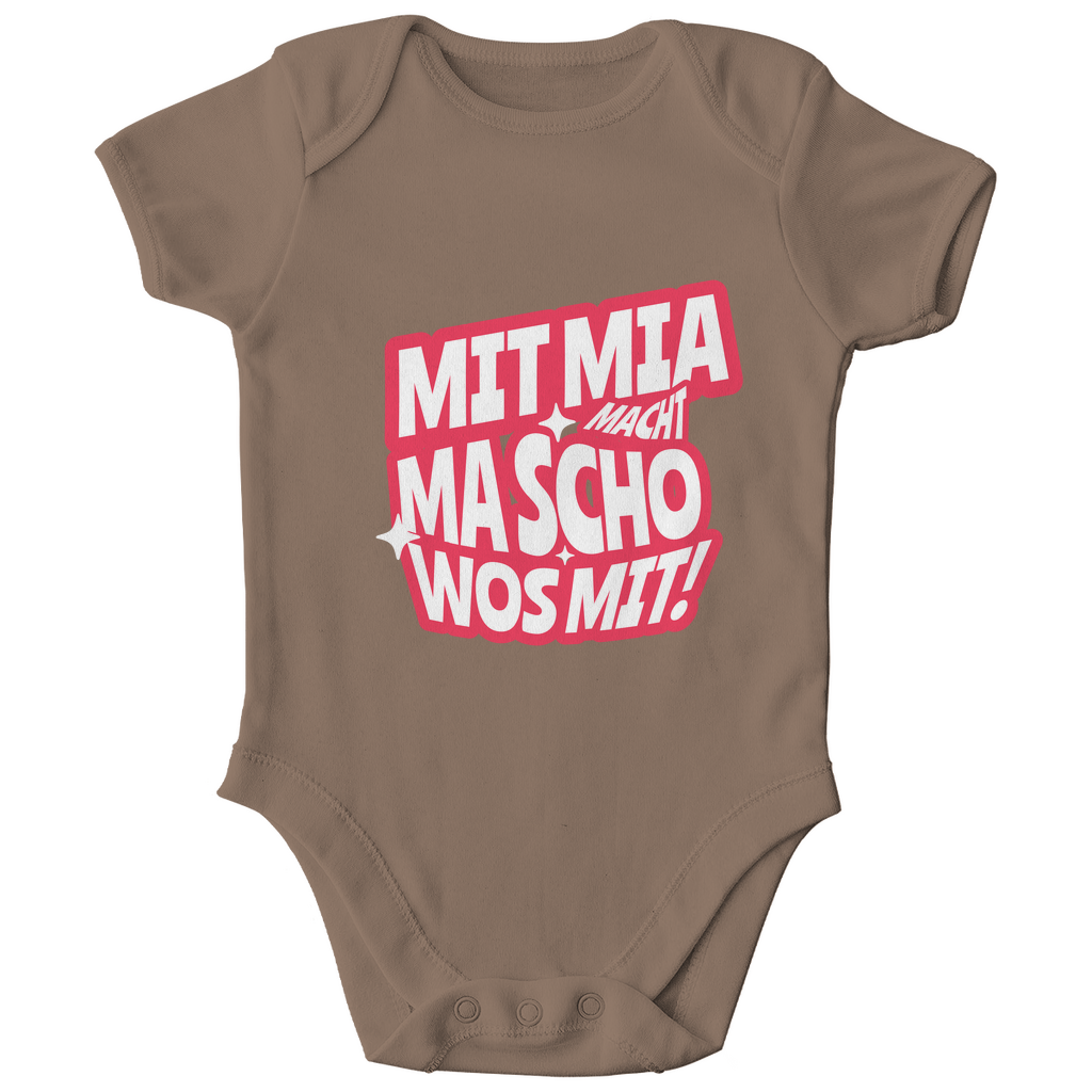 Bayerischer Bio Baby Body Mit mia macht ma scho wos mit - rot - Grantler Gwand