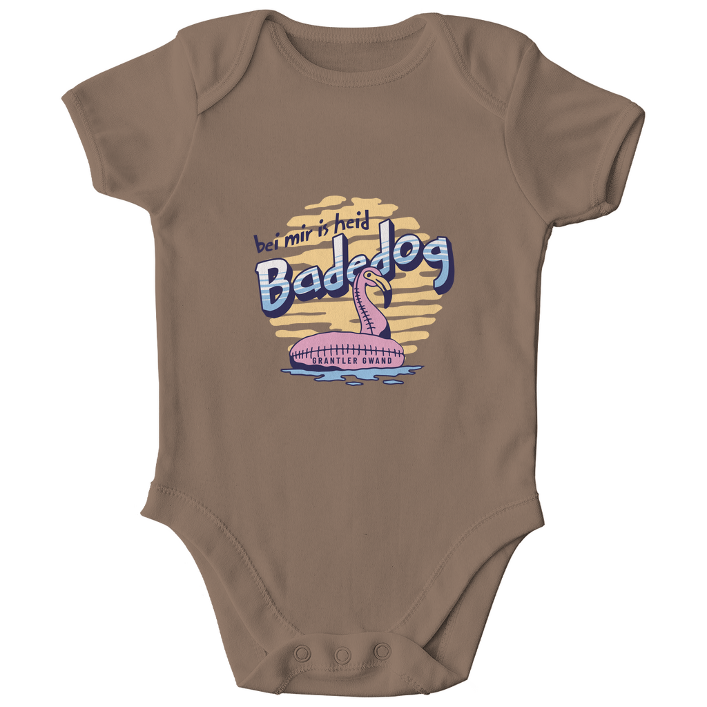 Bayerischer Bio Baby Body Bei mir is heid Badedog - blau - Grantler Gwand