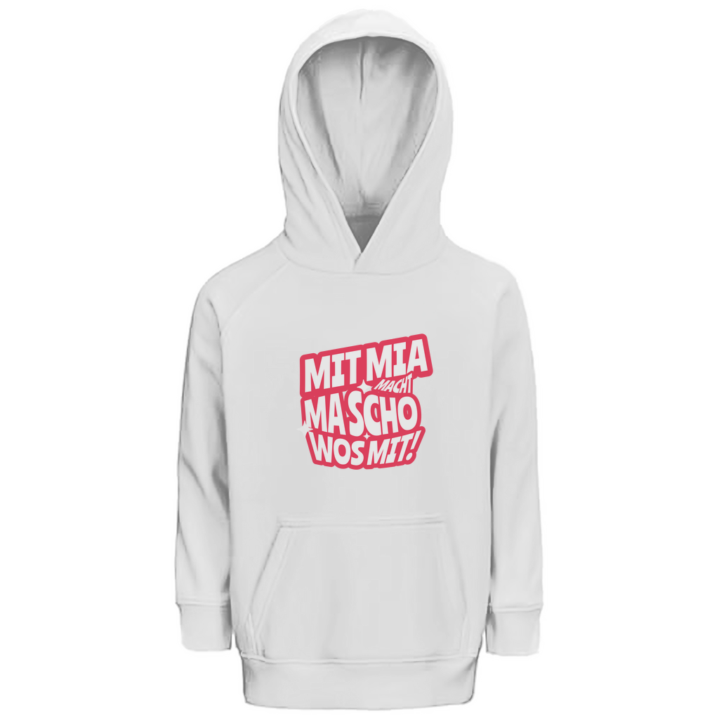 Bayerischer Kinder Premium Bio Hoodie Mit mia macht ma scho wos mit - rot - Grantler Gwand