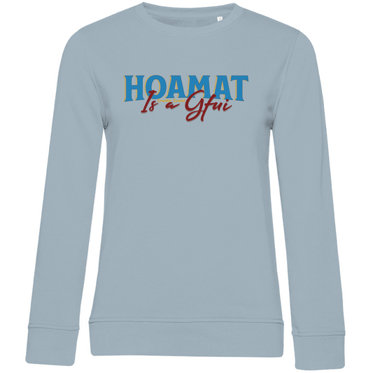 Damen Premium Bio Sweatshirt Hoamat is a Gfui - blau/rot