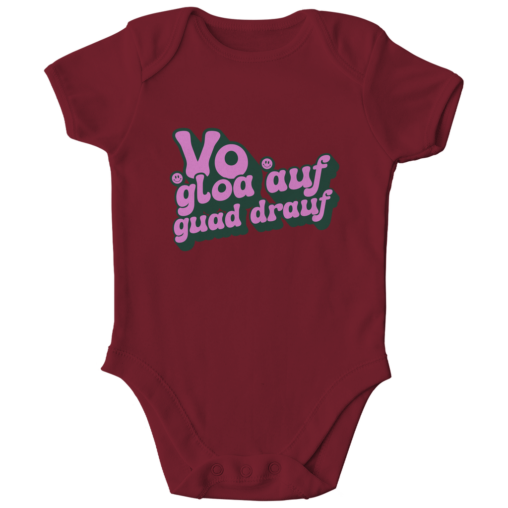 Bayerischer Bio Baby Body Vo gloa auf guad drauf - lila - Grantler Gwand