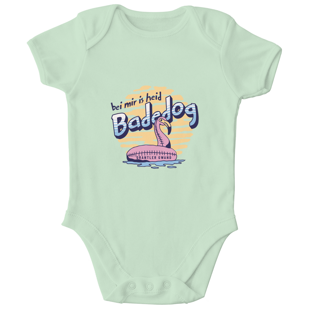 Bayerischer Bio Baby Body Bei mir is heid Badedog - blau - Grantler Gwand