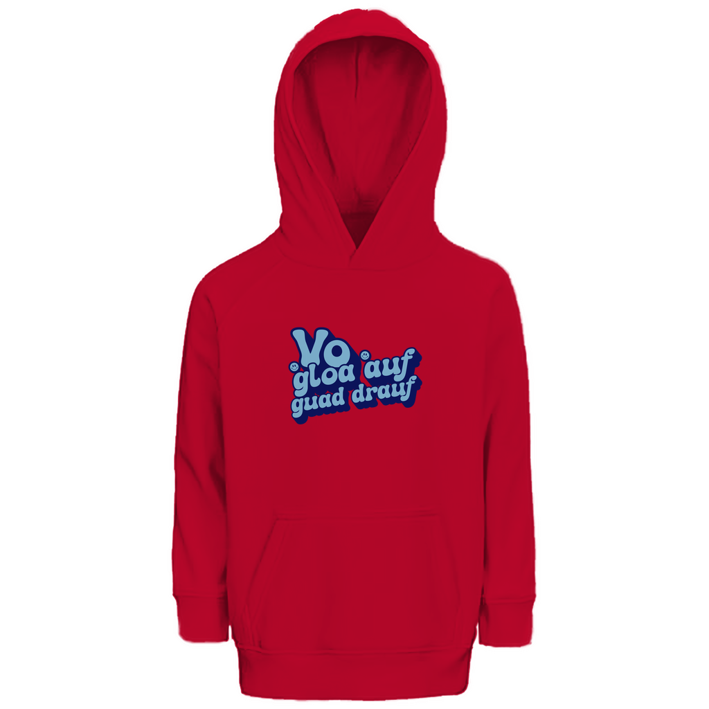 Bayerischer Kinder Premium Bio Hoodie Vo gloa auf guad drauf - blau - Grantler Gwand