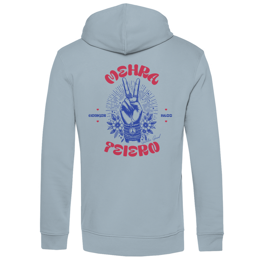 Bayerischer Herren Premium Bio Hoodie Weniger Hass, Mehra Feiern - Rot/Blau - Grantler Gwand - Rückendruck
