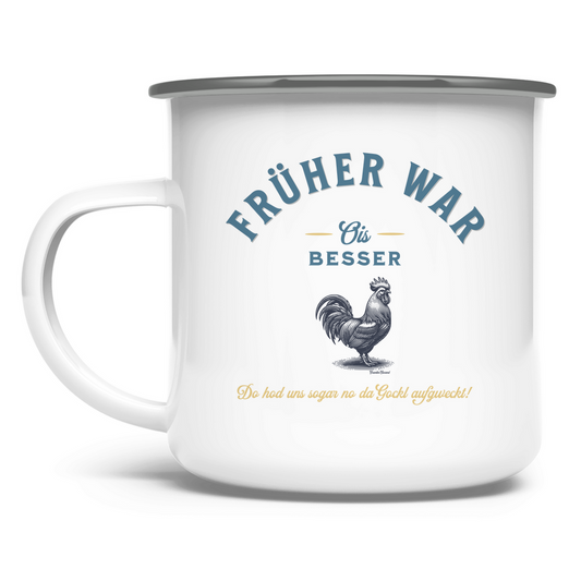 Emaille Tasse Früher war ois besser - blau/gold