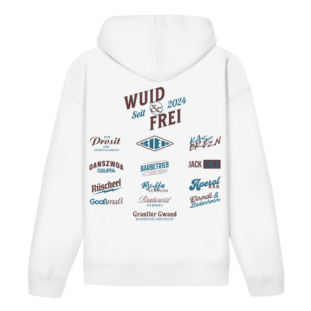 Bayerischer Hoodie Unisex - Wuid & Frei Dorfleben -rot/blau - Grantler Gwand