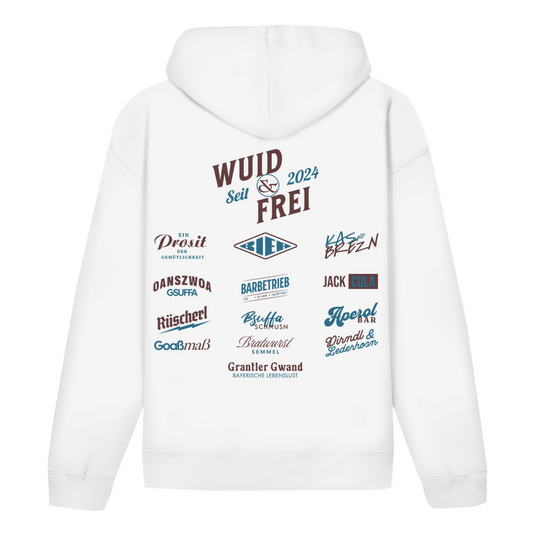 Bayerischer Hoodie Unisex - Wuid & Frei Dorfleben -rot/blau - Grantler Gwand