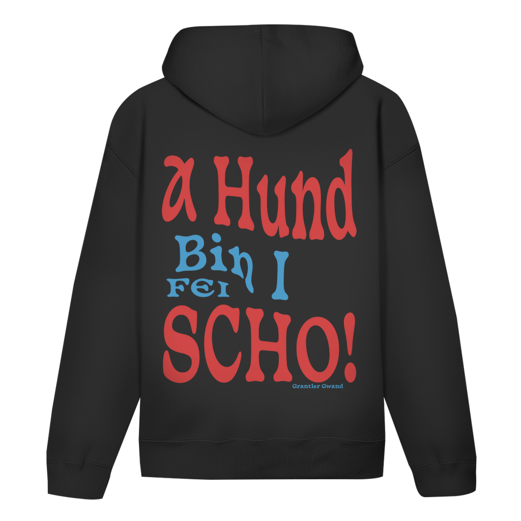 Bayerischer Hoodie Unisex -  A Hund bin i fei scho - rot/blau - Grantler Gwand