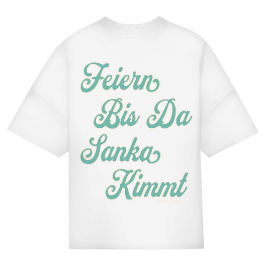 Bayerisches Oversize T-Shirt Unisex - Feiern bis da Sanka kimmt - grün/beige - Grantler Gwand