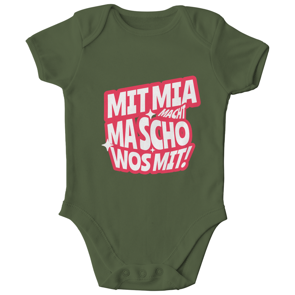 Bayerischer Bio Baby Body Mit mia macht ma scho wos mit - rot - Grantler Gwand