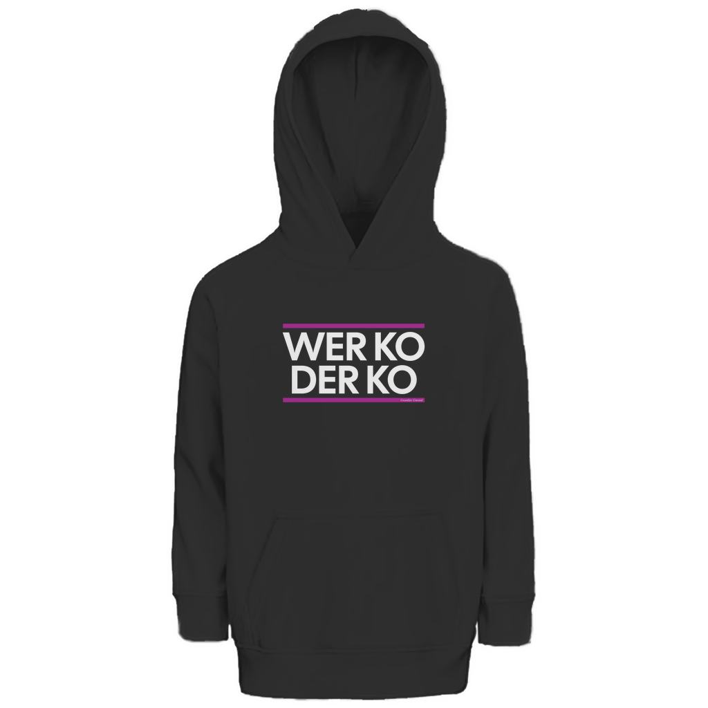 Bayerischer Kinder Premium Bio Hoodie wer ko der ko - pink/weiß - Grantler Gwand