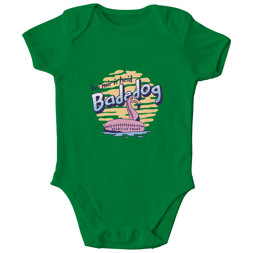 Bayerischer Bio Baby Body Bei mir is heid Badedog - blau - Grantler Gwand