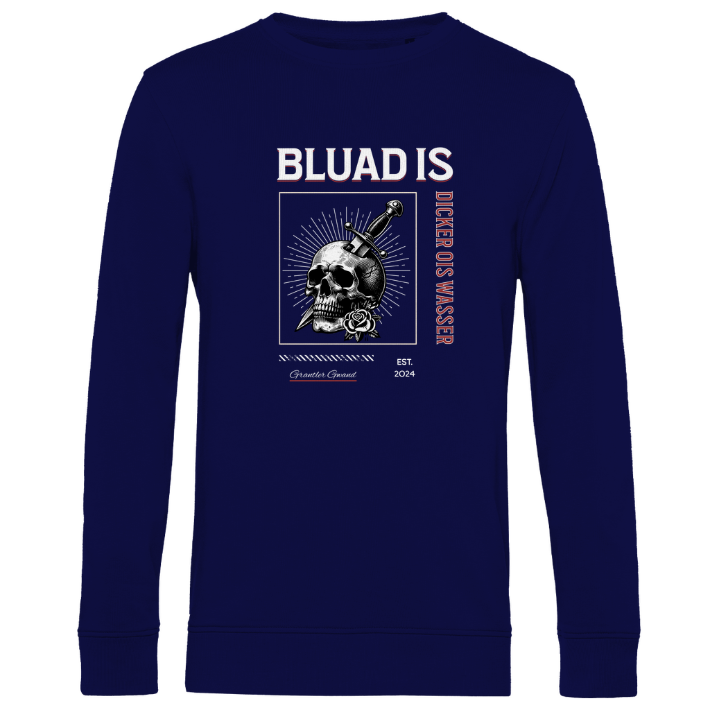 Bayerisches Herren Premium Bio Sweatshirt Bluad is dicker ois Wasser - rot - Grantler Gwand